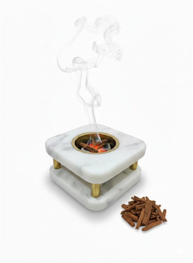 فيندكس مبخرة فاخرة من الرخام الأبيض والنحاس الذهبي - مبخرة عود وبخور فاخرة - حامل بخور أنيق لتزيين المنزل والتأمل وتقديمه كهدية - Image 1